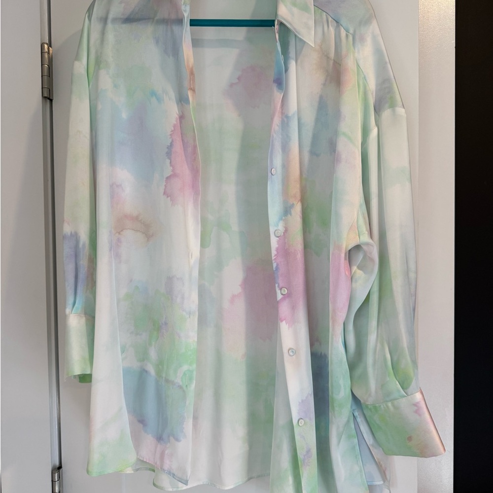 Zara Green and White Button-Up Shirt